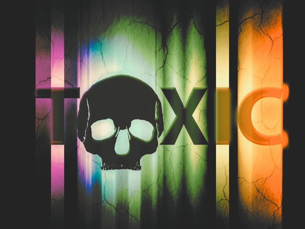 1000 x 750 The word "toxic" in black letters against a vibrant ,multi-coloured background depicting when stress turns toxic.
